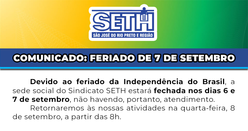 Comunicado - Não abriremos nos dias 6 e 7 de setembro