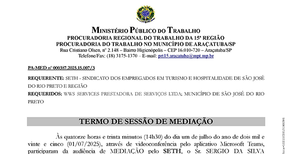 SETH participa de audiência no MPT sobre pagamento de rescisões aos trabalhadores dispensados pela WWS