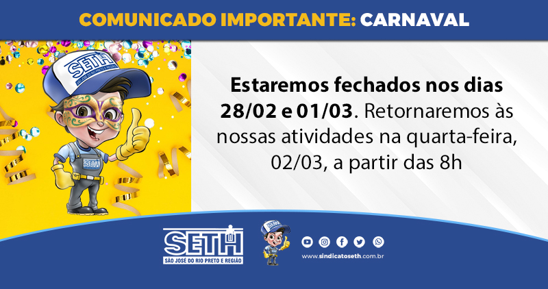 Comunicado importante - Estaremos fechados nos dias 28 de fevereiro e 1 de março