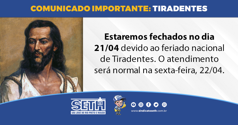 Comunicado importante - Feriado nacional de Tiradentes