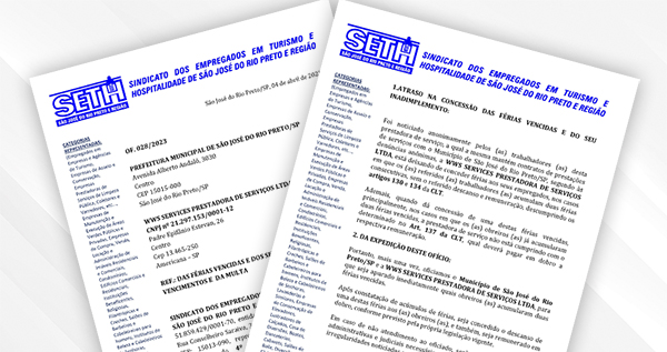 SETH notifica mais uma vez empresa WWS Serviços, agora por atraso na concessão e no pagamento de férias