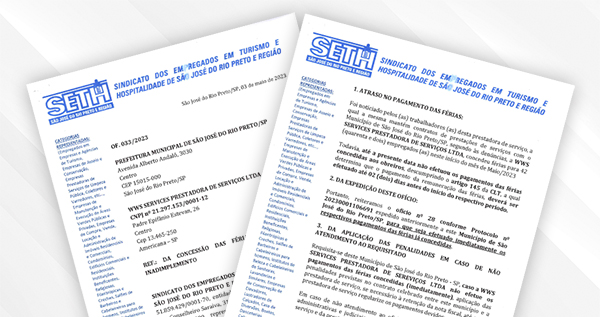 SETH notifica, mais uma vez, empresa WWS Serviços, desta vez por atraso no pagamento de férias