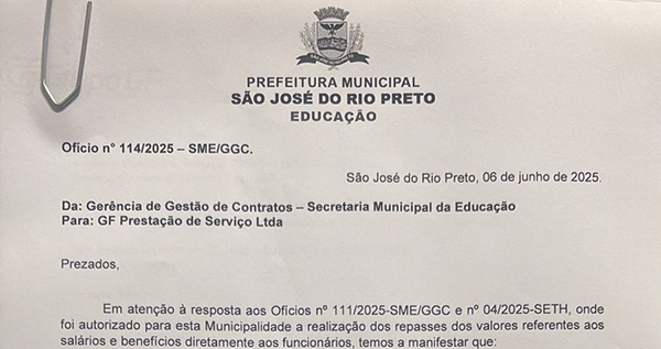 Após ação do SETH, GF Serviços autoriza Prefeitura de Rio Preto a pagar salários e benefícios diretamente aos trabalhadores